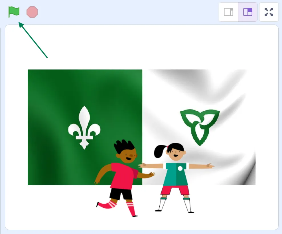 Le drapeau vert se situe dans le coin en haut à gauche.