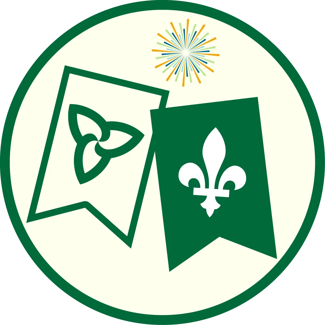 Deux rubans : le premier est blanc avec un trille vert, le deuxième est vert avec une fleur de lys blanche.