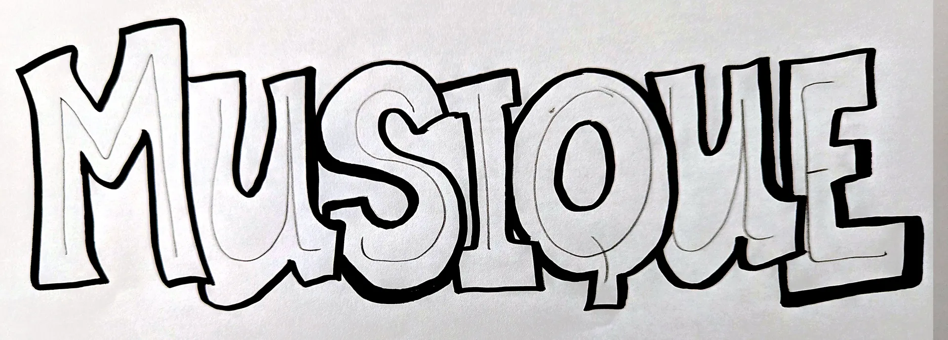 L’exemple montre le mot « musique » avec un effet 3D.